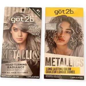 Lot of 2 Got2b Schwarzkopf Metallics Permanent Hair Color Dye M72 Dusty Silver